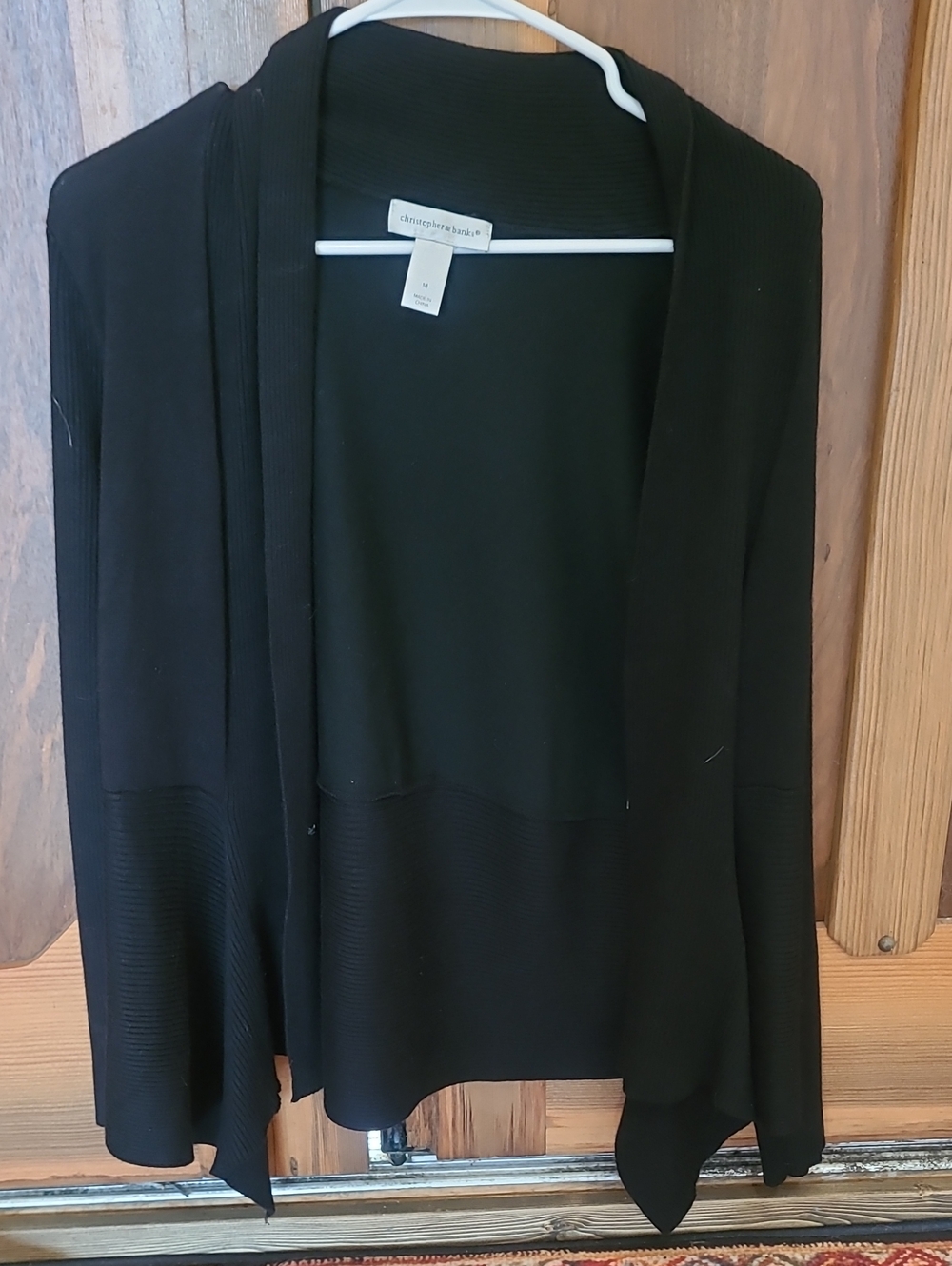 Christopher & Banks Black Draped Open-Front Cardigan